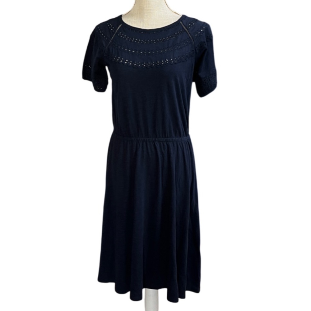 Talbots Eyelet Slub Knit Fit & Flare Dress in Navy - XS - Picture 2 of 10